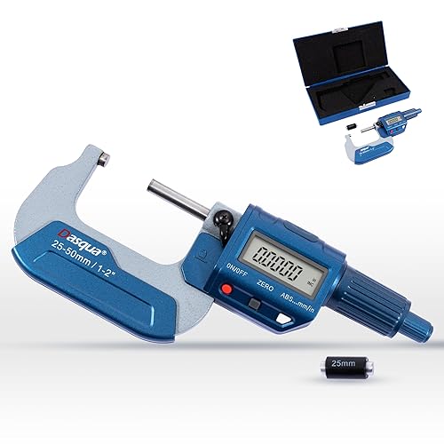 Dasqua Precision Professional 1-2'/25-50mm 0.00005'/0.001 mm Resolution Digital Outside Micrometer with Carbide Tip 1-2' Measuring Tool Metric/inch Conversion - Poueer