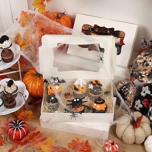 TOMNK 60pcs Bakery Boxes, 12x8x2.5 Inches 3 Style Cookie Boxes, Treat Containers with Window for Mother's Day, Candies, Chocolate Strawberries, Cakes, Muffins, Donuts - Poueer