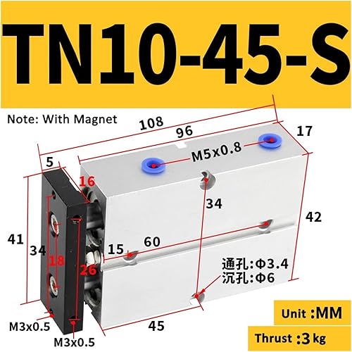 Cylinder Double Rod TN10 Cylinder Diameter 5/10/15/20/25/30/35/40/50/60/70/80/90/100/125/150mm Stroke Aluminum Alloy(TN10-25S) - Poueer