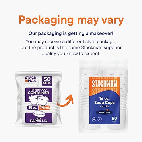 Stack Man Paper Food Container with Lid, Insulated Paper Food Cup with Paper Vented Lid, Hot or Cold to Go Containers - Poueer