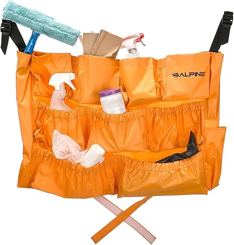 Alpine Trash Can Caddy Bag - 12 Pockets Commercial Cleaning Caddy Bag for Brute & all Industrial Trash Cans & Garbage Bins - Heavy Duty Washing Machine Friendly Yellow Trash Can Caddy Bag with Straps - Poueer