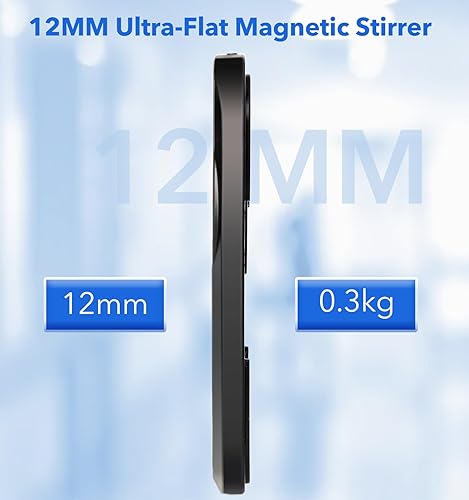 FOUR E'S SCIENTIFIC Ultra-Flat Magnetic Stirrer, Mini Magnetic Mixer Stir Plate Lab Stirrers 50-1500RPM | NO Heating | OLED Display | Max. Stirring Capacity: 1000mL (Black) - Poueer