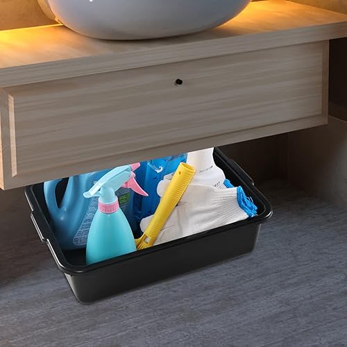 32 L Large Commercial Bus Box, 4-Pack Plastic Utility Bus Tub, Black - Poueer