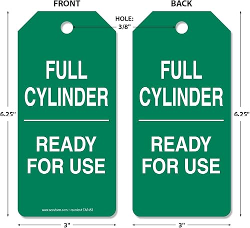 100 Cylinder Tags by-The-Roll, Full Cylinder - Ready for Use, US Made OSHA Compliant Tags, Waterproof PF-Cardstock, Resists Tears, 6.25'x3', TAR153 - Poueer