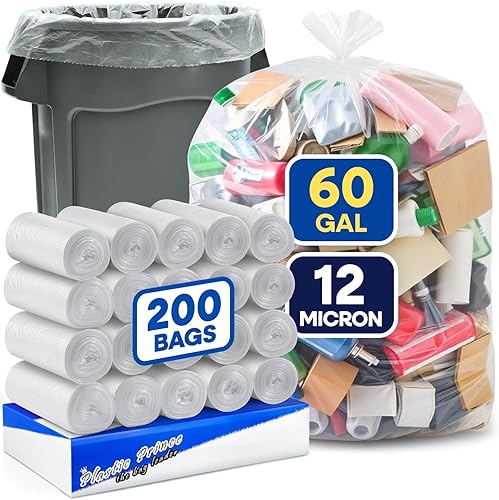 20-30 Gallon Trash Bags, Clear Trash Bags 30'W x 37'L, 8 Micron Clear Garbage Bags, 20-30 Gal High-Density Garbage Can Liners, Fits Square and Round Trash Cans, Pack of 500 - Poueer