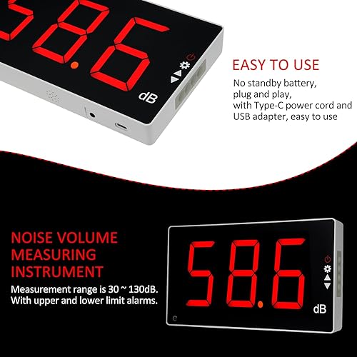 Noise Meter,Sound Level Meter with Large LCD Screen Wall Mounted Digital Sound Level Meter Digital Noise Meter Decibel Monitoring Tester Noise Measuring Instrument 30-130dB Measuring Range with - Poueer