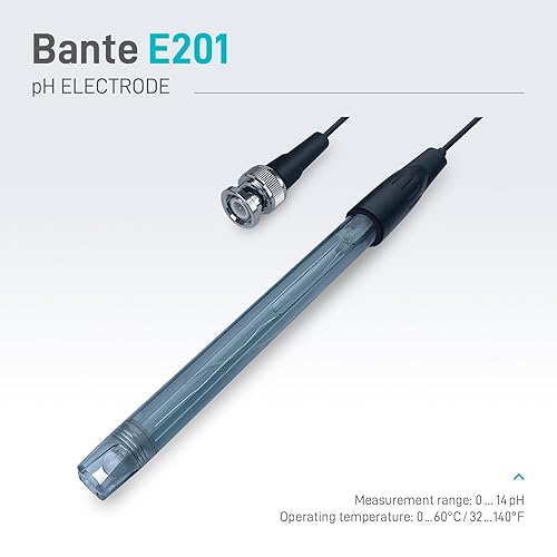 Bante E201 Combination pH Electrode | pH Probe | 0 to 14 pH Range, BNC Connector, 3.3 ft. Cable, Detachable Protective Shield - Poueer