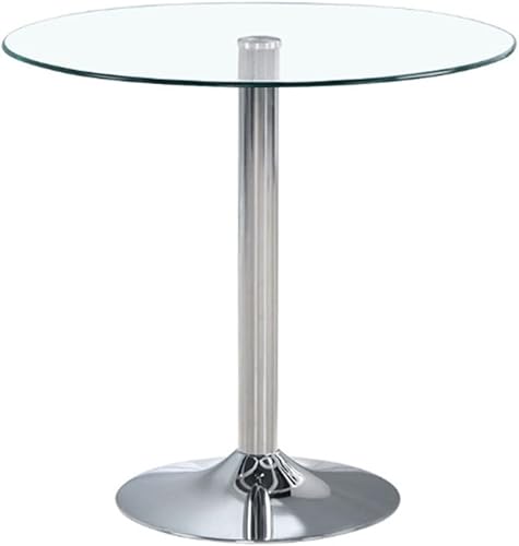 Round Glass Top Pedestal Table Glass Kitchen Dining Table 60/70/80cm Modern Circular 2-4 Seater Breakfast Bistro Table Chrome Base (70cm/27.3”) - Poueer