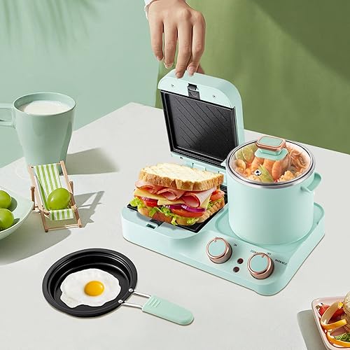 3in1 Breakfast Station, Household Electric Breakfast Maker, Electric Mini Toaster Bread Breakfast Machine Sandwich Maker, Breakfast Sandwich Maker with Frying Pan&Boiling Pot, Food Steamer - Poueer