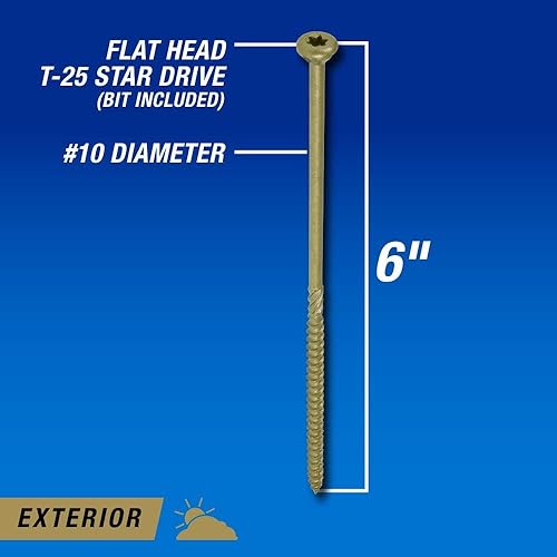 Power Pro 48618 Wood Screws, #10 x 6', Premium Outdoor Deck Screws, Rust Resistant, Epoxy Coated Bronze, 5lb Tub, 177 pcs - Poueer