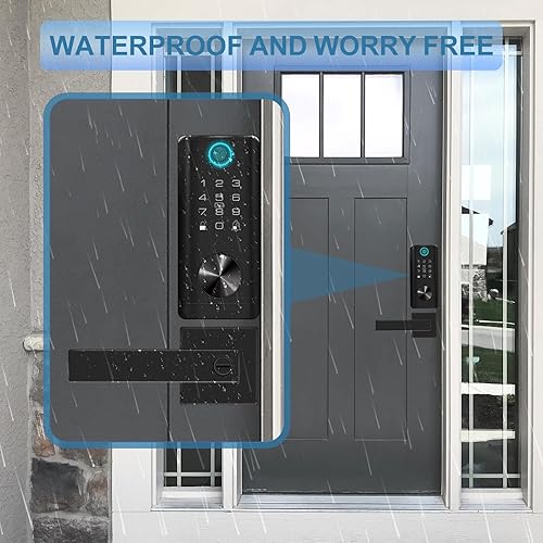 Fingerprint Smart Keypad WiFi keyless Entry Door Lock Set with Lever Handle, Electronic Biometric Front Digital Deadbolt TT Lock Set, Black - Poueer