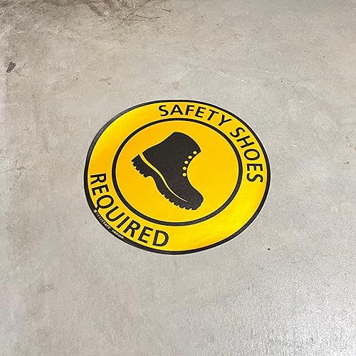 TRADESAFE Safety Glasses Required Anti-Slip Floor Sticker - Eye Protection Required Caution Sign, Peel and Stick Adhesive Vinyl Sign, ANSI-Compliant, 17” Diameter Round Sticker - Poueer