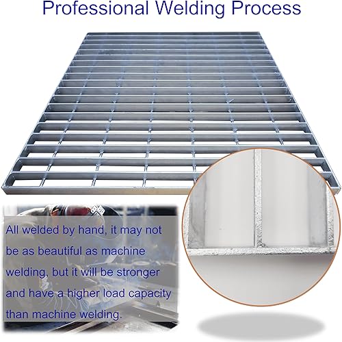 Galvanized Steel Drain Grate with Base, 16x16 Outdoor Drain Cover and Frame, B Class Sewer Grate with Lip, Durable Heavy Duty Channel Grate, Sliver Square Drainage Grate Driveway - Poueer