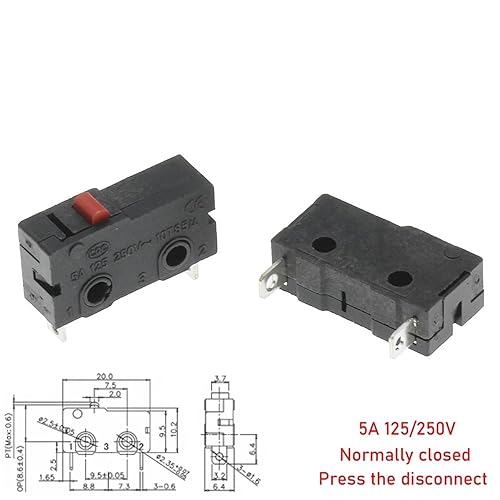 10pcs Micro Switch Copper Contact 5A 125/250V Mini Limit Switch No Nc 2/3Pin Roller Arc Rod(Left Foot with Rod) - Poueer