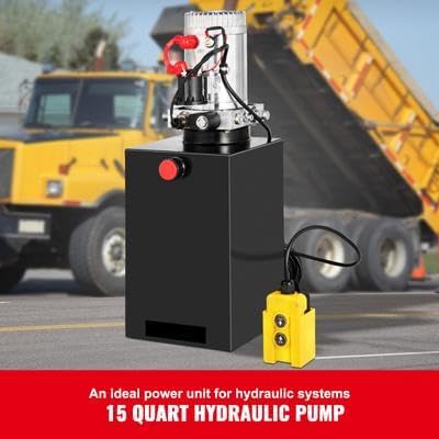 Happybuy Hydraulic Pump 15 Quart, Electric Single Acting for Dump Trailer, High-Pressure Pump - Poueer