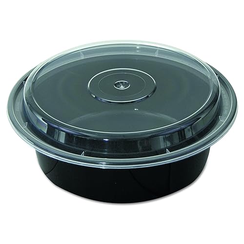 Pactiv NC729B Versatainers, 1 Compartment, 32 oz, 7' Diameter, Black/Clear (Pack of 150) - Poueer