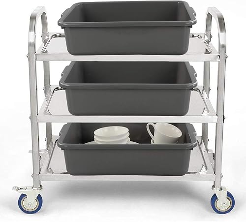 3-Pack 13 L Plastic Commercial Tote Box with Lid, Bus Tubs/Bus Box, Gray - Poueer
