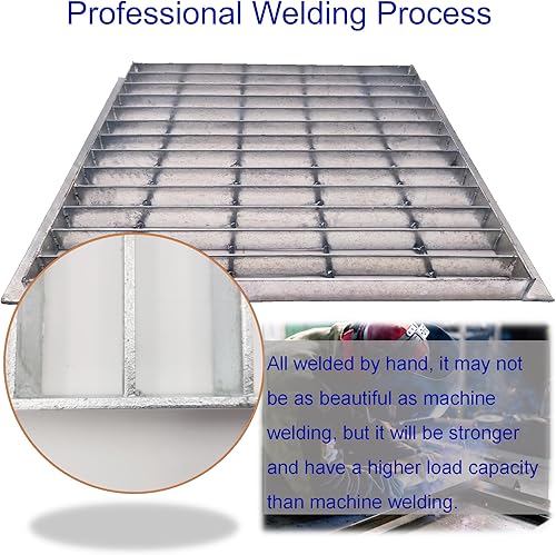 Galvanized Steel Drain Grate with Base, 16x16 Outdoor Drain Cover and Frame, B Class Sewer Grate with Lip, Durable Heavy Duty Channel Grate, Sliver Square Drainage Grate Driveway - Poueer