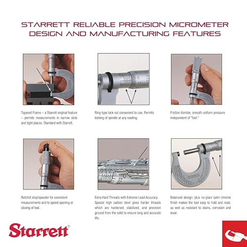 Starrett Outside Micrometer with One-Piece Spindle, Satin Chrome Finish and Advanced Sleeve Design - Quick and Easy Adjustment, 2-3' Range, .001' Graduations - 436.1XRL-3 - Poueer