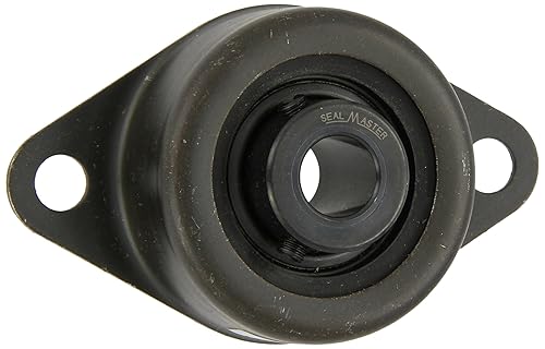 Sealmaster SRF-20R Standard-Duty Flange Unit, 2 Bolt, Rubber Mounted, Felt Seals, Setscrew Locking Collar, Pressed Steel Housing, 1-1/4' Bore, 5-3/8' Overall Length, 4-3/8' Bolt Hole Spacing Width, ±2 Degrees Misalignment Angle - Poueer