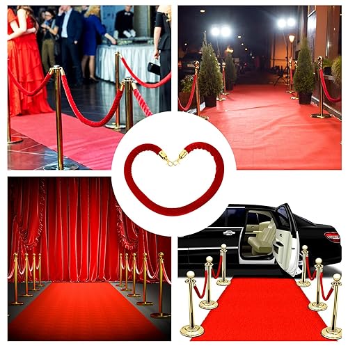 Fumete 6 Pieces Velvet Stanchion Rope Bulk 6.5 Feet Crowd Control Barriers Safety Velvet Rope with Polished Gold Hooks for Graduation Party Openings, Not Include Stanchion Post(Pink) - Poueer