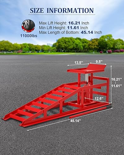 Hydraulic Car Ramps, 4-Position Adjustment, 5T 11000lbs Low Profile Car Lift Service Ramps Truck Trailer Garage,Height Hydraulic Vehicle Ramps, Lift Height 11.61-16.21 inches - Poueer