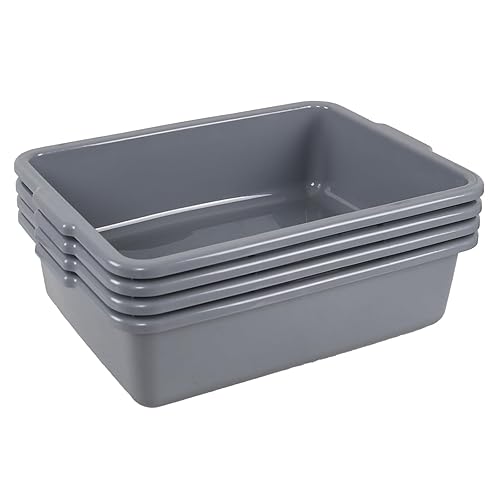 32 L Large Bus Tubs, Plastic Commercial Utility Bus Box, Gray, 4-Pack - Poueer