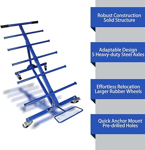 Heavy - Duty Wire Pulling Cart, 5 - Level Axles Professional Wire Spool Dispenser, for Bulk Cable Handling, 55 L x 30 W x 40 H inches, Blue - Poueer