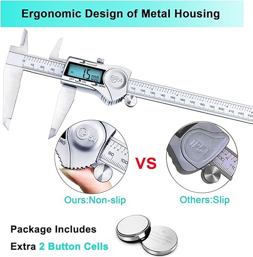 Kynup 0-12 Inch Digital Caliper, Caliper Measuring Tool with Stainless Steel, IP54 Waterproof Protection Design, Easy Switch from Inch Metric Fraction, Large LCD Screen (200mm/300mm) - Poueer