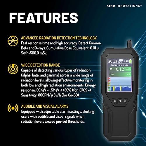 Geiger Counter, Survival Tools, Radiation Detector, Geiger Counter Radiation Detector, with Storage Box, Portable, Handheld, Rechargeable, LCD Screen, Dosimeter - Poueer