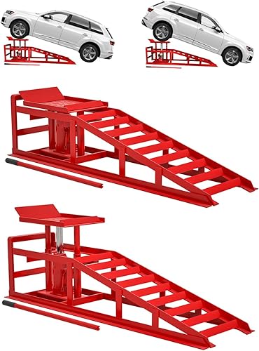 Hydraulic Car Ramps, 4-Position Adjustment, 5T 11000lbs Low Profile Car Lift Service Ramps Truck Trailer Garage,Height Hydraulic Vehicle Ramps, Lift Height 11.61-16.21 inches - Poueer