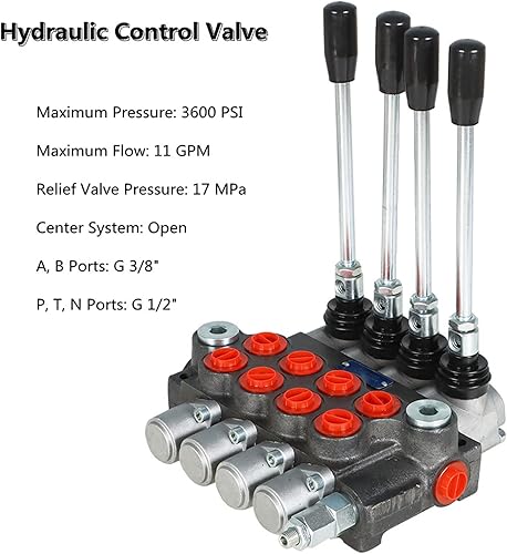findmall Hydraulic Control Valve 4 Spool 11GPM Standard Double Acting Cylinder BSPP Interface - Poueer