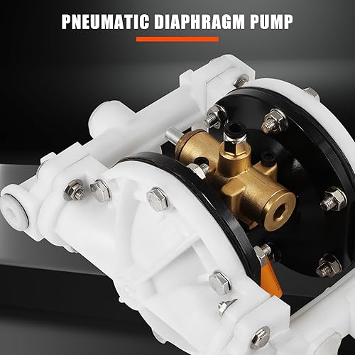 Air-Operated Double Diaphragm Pump, 1/2 in Inlet & Outlet, QBK-15, 12 GPM & Max 120PSI, PTFE Diaphragm Pneumatic Transfer Pump for Petroleum, Diesel, Grease & Low Viscosity Fluids - Poueer