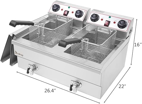 1700W Commercial Stainless Steel Deep Fryer 12.5QT with Oil Drain Faucet, 60-Min Timer & Thermostat Control - 8L Large Capacity for Restaurants/Home Use - Poueer