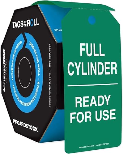 100 Cylinder Tags by-The-Roll, Full Cylinder - Ready for Use, US Made OSHA Compliant Tags, Waterproof PF-Cardstock, Resists Tears, 6.25'x3', TAR153 - Poueer