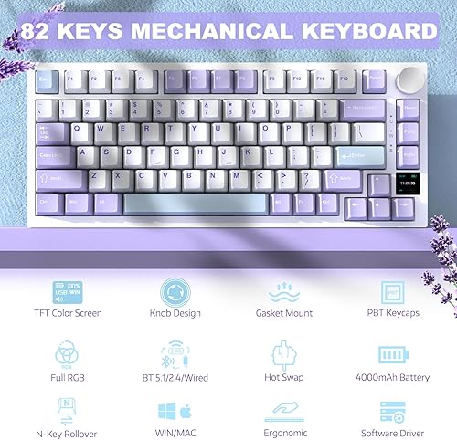 ATTACK SHARK X820ULTRA Wireless Gaming Mechanical Keyboard with TFT Smart Display&Knob,Side Printed PBT,Gasket Mounted 75% TKL Keyboard,BT5.0/2.4GHz/USB-C,RGB Backlit（White Contour,Shark Switch - Poueer