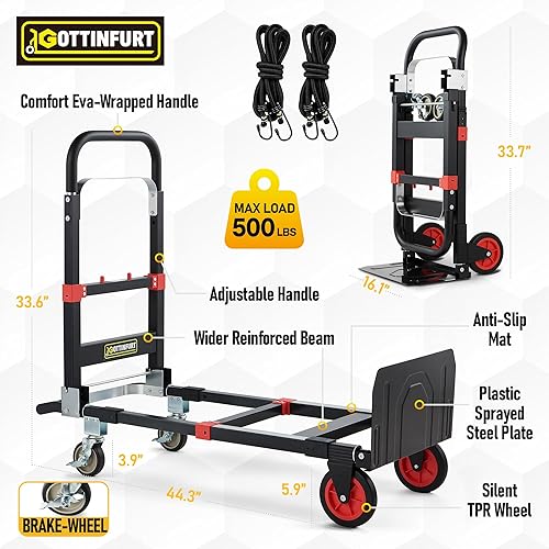 New Version Stair Climbing Dolly, 300LB Capacity Folding Stairs Climber Dolly Cart with Telescoping Handle & Silent Wheel, Stair Climbing Hand Trucks with Elastic Rope for Moving, Shopping, Office Use - Poueer