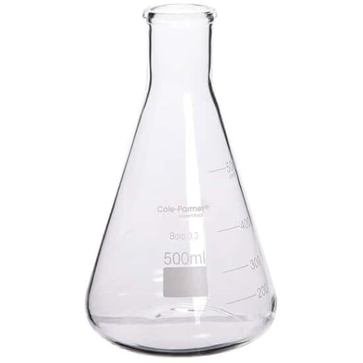 Cole-Parmer Glass Erlenmeyer Flasks, Graduated, Heavy Rim, 500 mL (16 oz); 8/Pk - Poueer