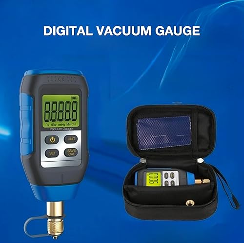 Digital Vacuum Gauge, 0-75000 Microns Gauge Range, ±5% Measurement Accuracy, 4 Vacuum Units Buzzer Alarm Digital Display 7/16”-20UNF Connector Three-Way Connection Extended Rod - Poueer