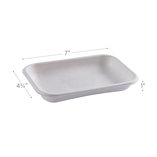 ECO PRODUCTS Compostable 24oz To Go Containers, Case of 400, 8.5'x5.5'x1.5' Vanguard Rectangle Box, Disposable Renewable White Molded Fiber, No PFAS, Tree-Free, Lid Available, ASTM, BPI-Certified - Poueer