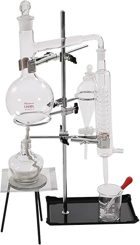 500ml Essential Oil Distillation Device, Water Purifier Distiller Glassware Kit, Herbal Extract Equipment Set Glassware Set, The Temperature is Up to 500 Degrees - Poueer