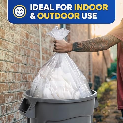20-30 Gallon Trash Bags, Clear Trash Bags 30'W x 37'L, 8 Micron Clear Garbage Bags, 20-30 Gal High-Density Garbage Can Liners, Fits Square and Round Trash Cans, Pack of 500 - Poueer
