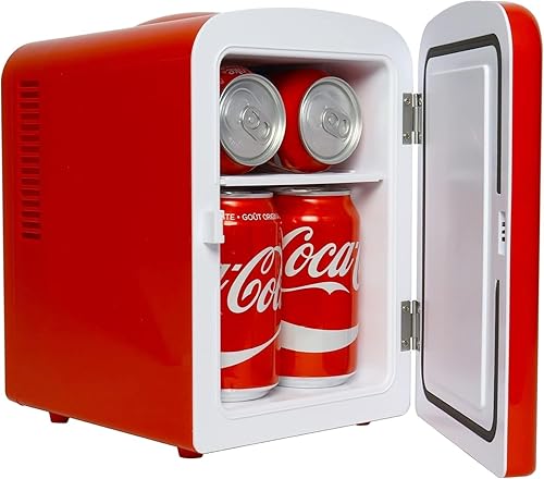 Coca Cola Mini Fridge for Bedroom Cosmatic Office 4L Small Refrigerator Fridge Red Mini Refrigerator Dorm Fridge Ideal Compact Personal Cooler Perfect for Snacks and Drinks - Poueer
