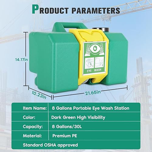 Portable 8 Gallon Eye Wash Station,Dual Spray Eyewash Station Lasting for 10 Minutes,30L Wall Mounted Irrigation Emergency Eye Wash Station,First Aid Eye Wash Units Indoor & Outdoor - Poueer
