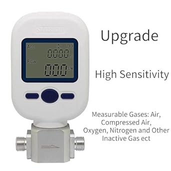 CJC Digital Gas Flow Meter Tester, Portable Gas Mass Air Nitrogen Oxygen Flow Rate Meter (MF5712(0-250L/min）) - Poueer
