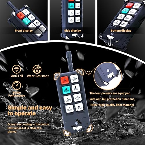F21-E1B Crane Industrial Remote Control 8 Button Industrial Wireless Remote Control 2 Transmitters Radio Remote Control 12V-440V Hoist Lift Controller (2 Transmitter + 1 Receiver Orange) - Poueer