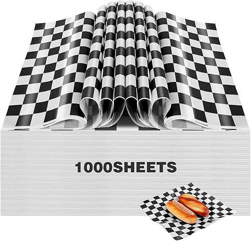 Colarr 1000 Pcs Waxed Paper Sheets Bulk 15 x 15 Inch Large Sandwich Wrapping Papers Checkered Deli Food Basket Liners for Burgers Bread Restaurant Barbecue Picnic(Red) - Poueer