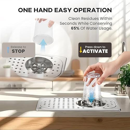 Huanyu Pitcher Rinser with 360 Degree Rotating High-Pressure Nozzle Stainless Steel Pitcher Washer with Drain and Drip Tray Automatic Cup Washer for Household and Commercial 12.78 * 6.97 * 1.58' - Poueer