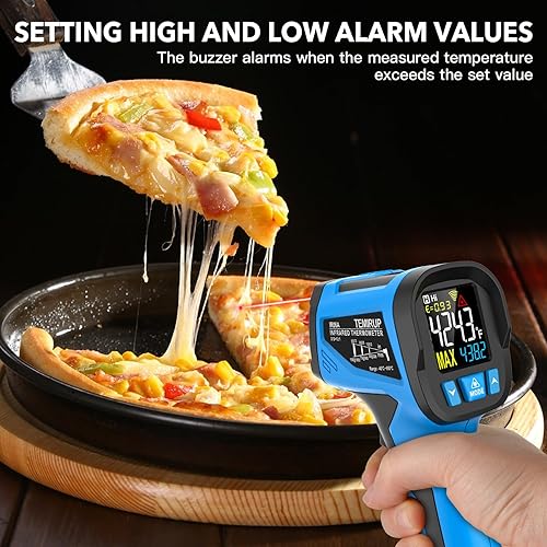 Infrared Thermometer Temperature Gun - TEMIRUP Non-Contact Digital Laser Thermometer Temp Gun with Thermocouple Probe for Industrial, Cooking, Griddle, Engine, HVAC, Adjustable Emissivity,-40℉~1202℉ - Poueer