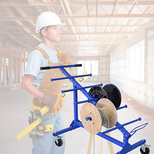 Heavy - Duty Wire Pulling Cart, 5 - Level Axles Professional Wire Spool Dispenser, for Bulk Cable Handling, 55 L x 30 W x 40 H inches, Blue - Poueer